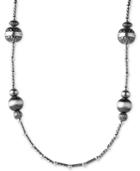 Multi-bead Long Statement Necklace In Sterling Silver