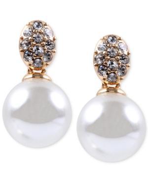 Anne Klein Gold-tone Crystal And Glass Pearl Earrings