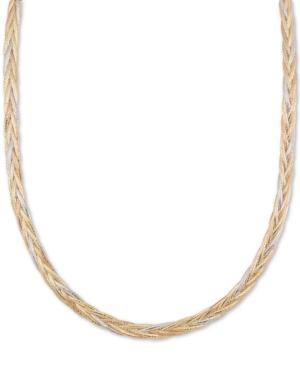 Italian Gold Tri-color Mesh Omega Braided 18 Collar Necklace In 14k Gold, White Gold & Rose Gold, Made In Italy