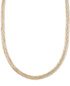 Italian Gold Tri-color Mesh Omega Braided 18 Collar Necklace In 14k Gold, White Gold & Rose Gold, Made In Italy