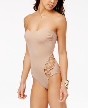 Kenneth Cole Reaction Sexy Solids Strappy-side Tummy Control One-piece Swimsuit Women's Swimsuit