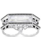 Swarovski Silver-tone Black & Clear Crystal Double Ring