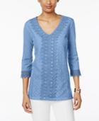 Jm Collection Sequined Lace Cotton Top, Created For Macy's