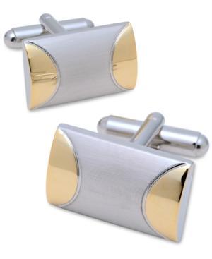 Geoffrey Beene Cufflinks, Domed Rectangle In Brushed Rhodium With Gold-tone Accent Cufflinks Boxed Set