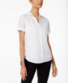 Karen Scott Petite Cotton Eyelet Shirt, Only At Macy's