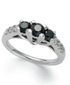 14k White Gold Ring, Black Diamond 3-stone Ring (1 Ct. T.w.)