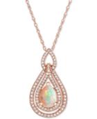 Opal (3/8 Ct. T.w.) & Diamond (1/3 Ct. T.w.) 18 Pendant Necklace In 14k Rose Gold