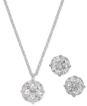 Charter Club Silver-tone Cubic Zirconia Pendant Necklace And Stud Earrings, Only At Macy's