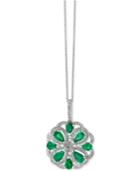 Brasilica By Effy Emerald (1-3/8 Ct. T.w.) And Diamond (3/8 Ct. T.w.) Flower Pendant Necklace In 14k White Gold