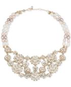 Carolee Gold-tone Crystal & Pink Imitation Pearl Flower Statement Necklace 16 + 2 Extender