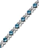 Sterling Silver Blue Topaz (11-1/10 Ct. T.w.) And Diamond Accent Flower Bracelet