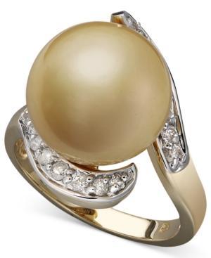 14k Gold Ring, Cultured Golden South Sea Pearl (14mm) And Diamond (1/3 Ct. T.w)