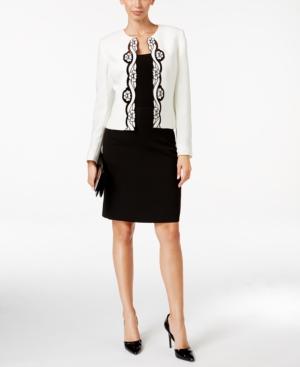 Tahari Asl Embroidered Jacket Skirt Suit