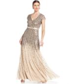 Adrianna Papell Cap-sleeve Beaded Sequined Gown