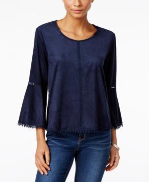 Style & Co Faux-suede Bell-sleeve Top, Created For Macy's