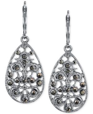 2028 Silver-tone Imitation Hematite Filigree Teardrop Earrings