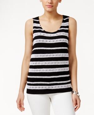 Charter Club Crochet Striped Sleeveless Top, Only At Macy's