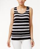 Charter Club Crochet Striped Sleeveless Top, Only At Macy's