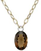 14k Gold Necklace, Smokey Topaz (52 Ct. T.w.) And Diamond (1/6 Ct. T.w.) Large Oval Pendant