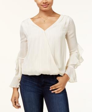 Bcx Juniors' Metallic-striped Ruffled Surplice Top