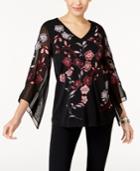 Alfani Embroidered Illusion-sleeve Top, Created For Macy's