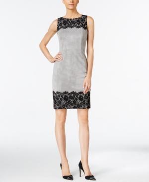 Calvin Klein Petite Faux-suede Lace-trim Sheath Dress