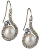 Caroloee Gold-tone Imitation Pearl & Crystal Swirl Drop Earrings
