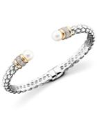 14k Gold & Sterling Silver Cultured Freshwater Pearl Diamond Accent Braid Bangle Bracelet