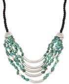 Robert Lee Morris Soho Silver-tone Braided Cord Metallic And Bead Layer Necklace
