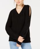 Crave Fame Juniors' V-neck Twisted Long-sleeve Sweater