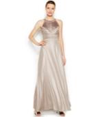 Calvin Klein Metallic Shutter-pleat Halter Gown