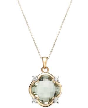 Mint Quartz (6-1/2 Ct. T.w.) And Diamond (1/10 Ct. T.w.) Clover Pendant Necklace In 14k Gold