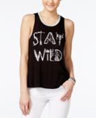 Rebellious One Juniors' Stay Wild Cutout-back Graphic Tank