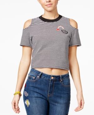 The Edit By Seventeen Juniors' Cropped Cold-shoulder T-shirt