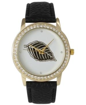 Rhinestone Bezel And Leaf Leather Strap Watch