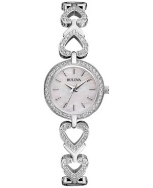 Bulova Women's Crystal Stainless Steel Bracelet Watch & Heart Necklace Box Set 22mm 96x136