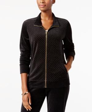 Karen Scott Velour Dot-print Mock-neck Jacket, Created For Macy's