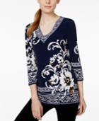 Jm Collection V-neck Floral-print Tunic, Only At Macy's