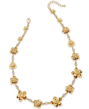 Charter Club Gold-tone Flower And Crystal Link Statement Necklace, Only At Macy's