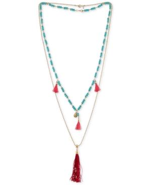 Rachel Rachel Roy Gold-tone Beaded Double-row Red Tassel Necklace
