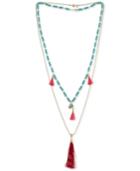 Rachel Rachel Roy Gold-tone Beaded Double-row Red Tassel Necklace