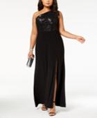 Adrianna Papell Plus Size Sequined One-shoulder Gown
