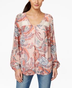 Karen Kane Lace-trim Paisley-print Blouse