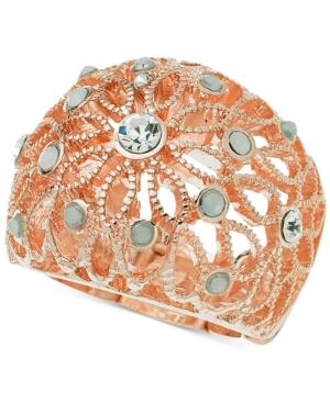 Guess Rose Gold-tone Crystal And Stone Filigree Stretch Ring