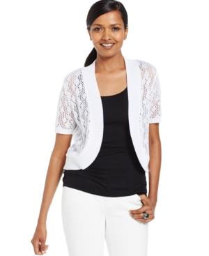 Ny Collection Petite Pointelle Short-sleeve Bolero Cardigan