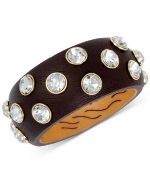 Betsey Johnson Gold-tone Wood-look Crystal Bangle Bracelet