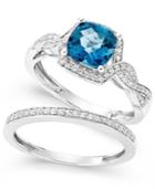 London Blue Topaz (1-9/10 Ct. T.w.) And White Topaz (1/3 Ct. T.w.) Ring Set In Sterling Silver