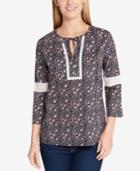Tommy Hilfiger Cotton Printed Lace-detail Top, Created For Macy's