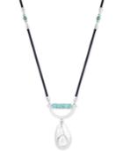 Lucky Brand Silver-tone Colored Bead & Imitation Pearl Leather Cord 39-1/2 Pendant Necklace