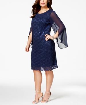 Connected Plus Size Angel-sleeve Sequin Dress